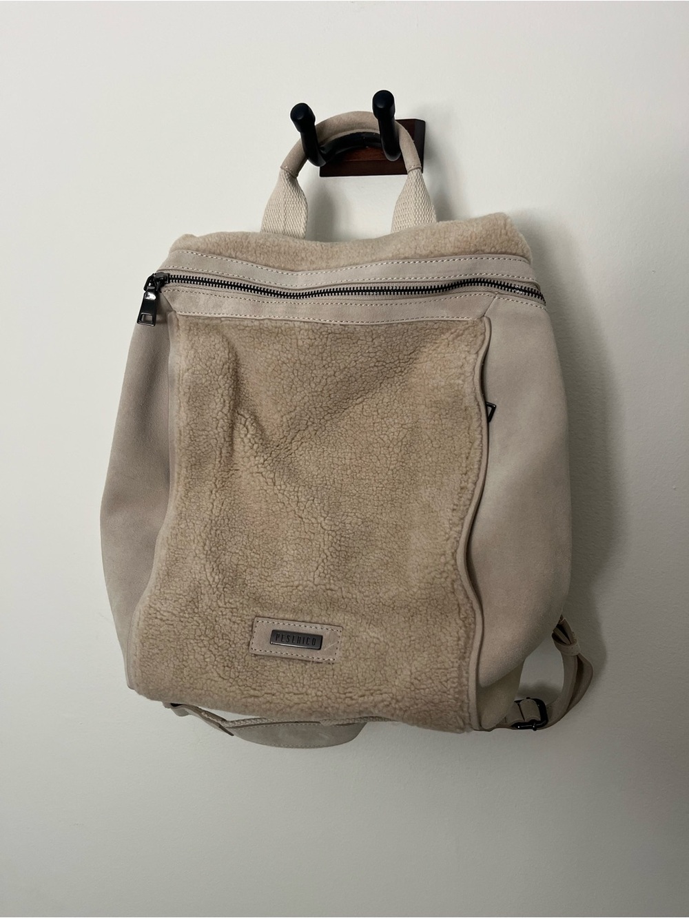 Peserico Made in Italy Cream Teddy Shearling-Style Backpack